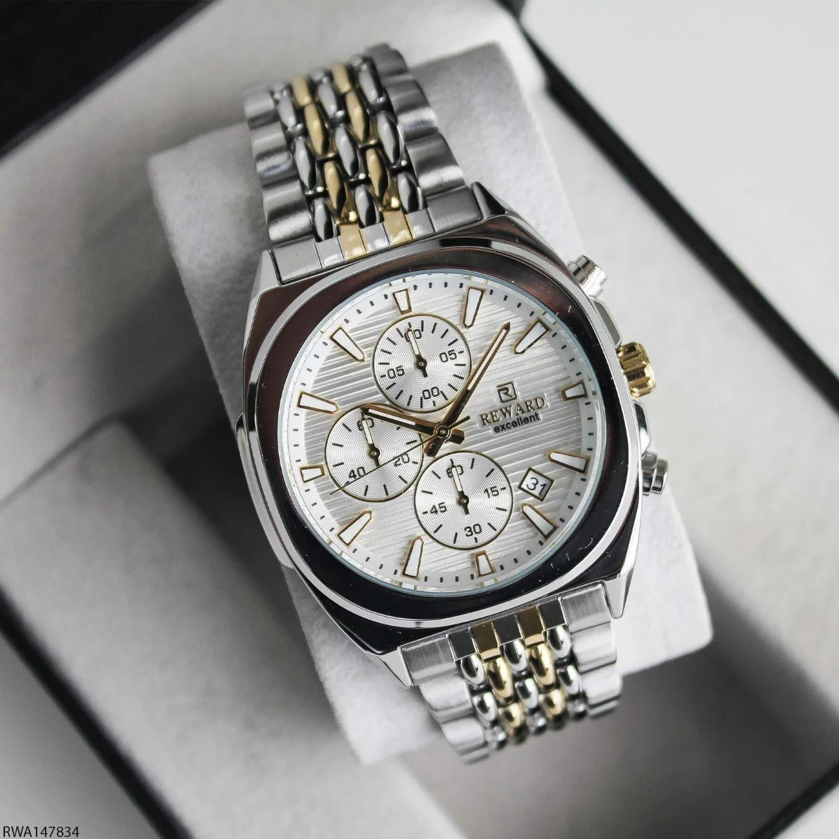 rewak-hd-8376 Montre Homme REWARD RD813319 Chronographe – Bicolore Or et Argent, Cadran Blanc