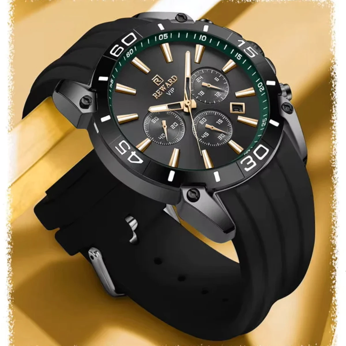 rewak-hd-8383 Montre Homme REWARD RD831105 Chronographe Sport – Noir, Lunette Verte