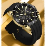 Montre Homme REWARD RD831105 Chronographe Sport – Boîtier Doré, Silicone Noir