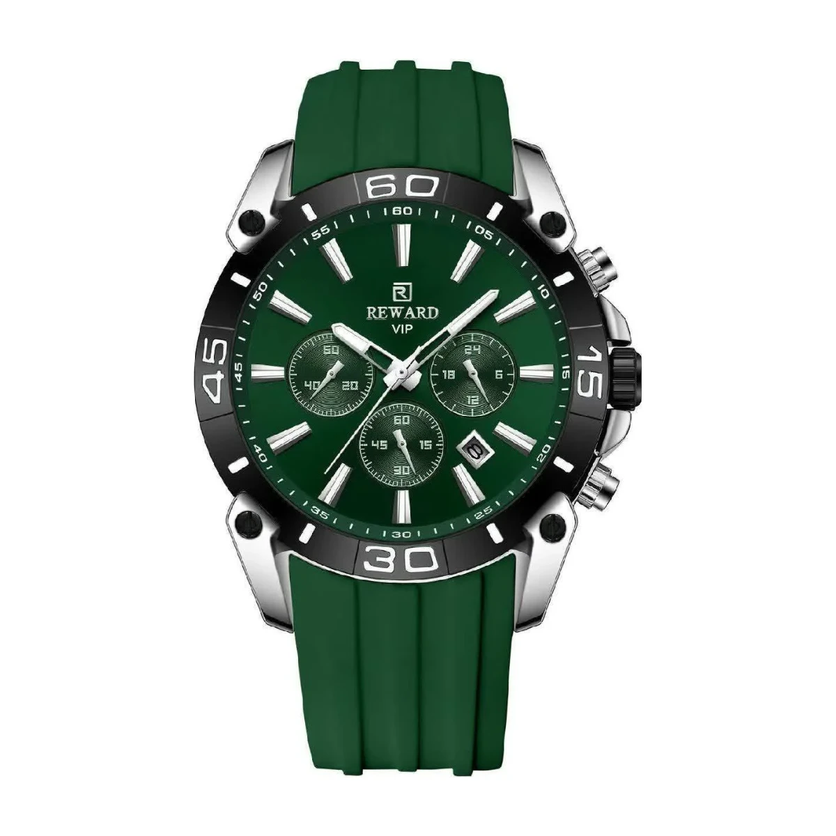 rewak-hd-8389 Montre Homme REWARD RD831105 Chronographe Sport – Cadran Vert, Silicone Vert