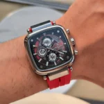 Montre Homme REWARD RD831509 Chronographe Carré – Argenté, Silicone Rouge
