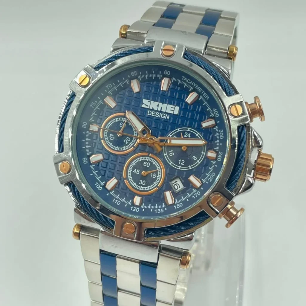 Montre Homme SKMEI Chronographe – Bicolore Argent et Bleu