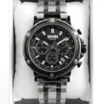 Montre Homme SKMEI Chronographe – Bicolore Argent et Noir, Cadran Noir