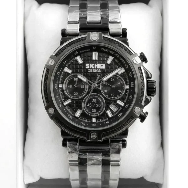 Montre Homme SKMEI Chronographe – Bicolore Argent et Noir, Cadran Noir