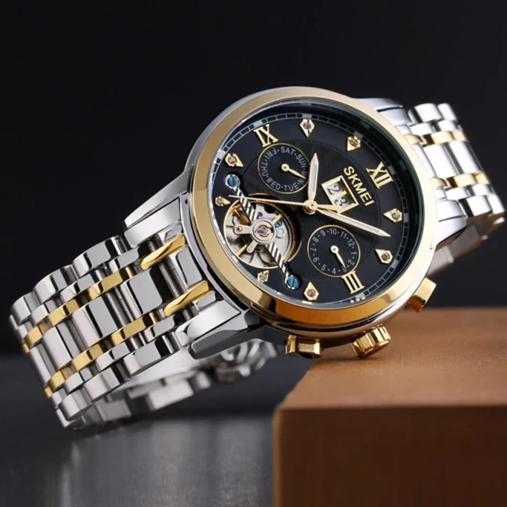 Montre Homme SKMEI M029 Automatique – Bicolore Or et Argent, Cadran Noir