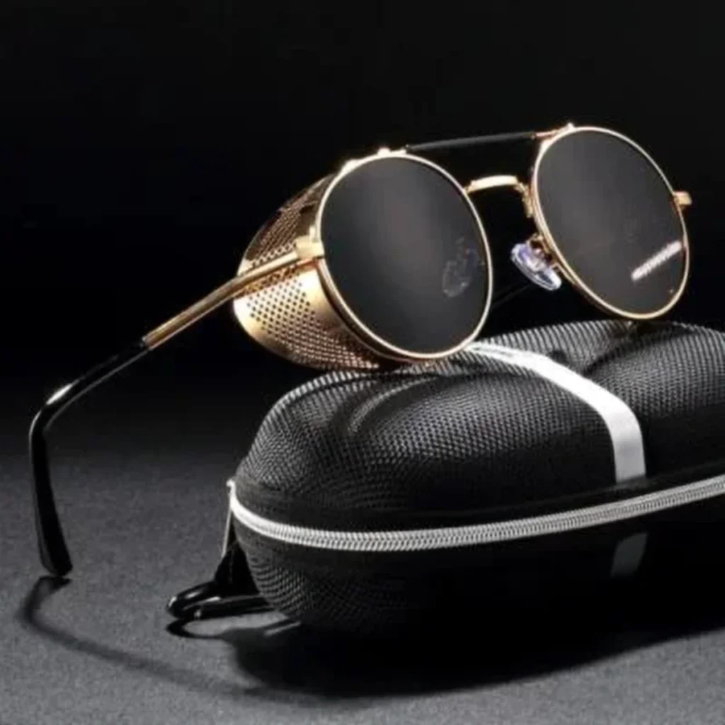 Lunettes de Soleil Polarisées Unisexe BARCUR 8375 – Rondes Steampunk, Monture Dorée