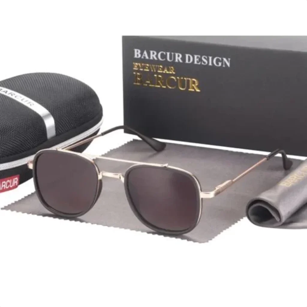 Lunettes de Soleil Polarisées Homme BARCUR BC8504 – Carrées Métal, Monture Dorée