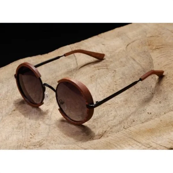 Lunettes de Soleil Polarisées Unisexe BARCUR BC2604 – Rondes Effet Bois