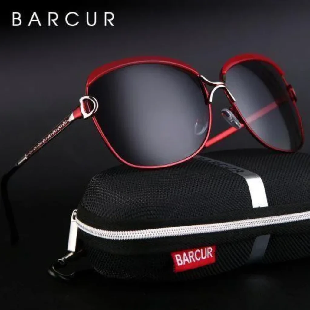 Lunettes de Soleil Polarisées Femme BARCUR – Papillon, Noir et Rouge