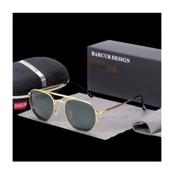 Lunettes de Soleil Polarisées Homme BARCUR – Hexagonales, Dorées, Verres Verts