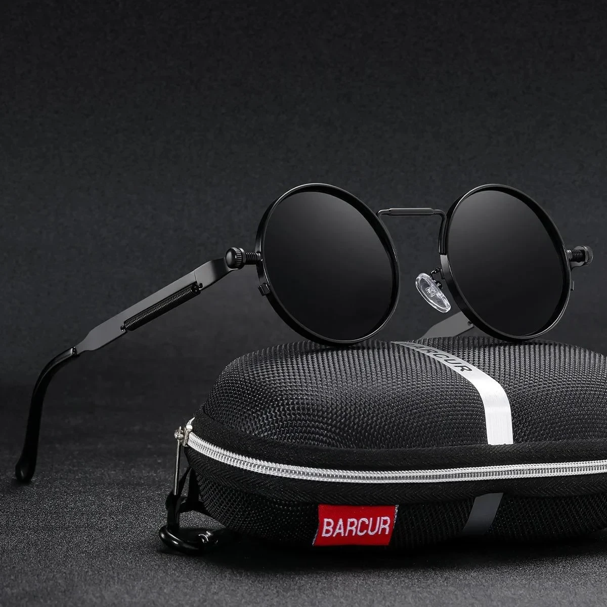 rewak-hd-8622 Lunettes de Soleil Polarisées Unisexe BARCUR – Rondes Métal, Tout Noir