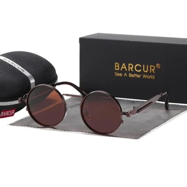 Lunettes de Soleil Polarisées Unisexe BARCUR – Rondes Métal, Verres Marron
