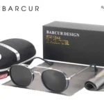Lunettes de Soleil Polarisées Homme BARCUR BC8509 – Rondes Double Cercle, Bleu Marine