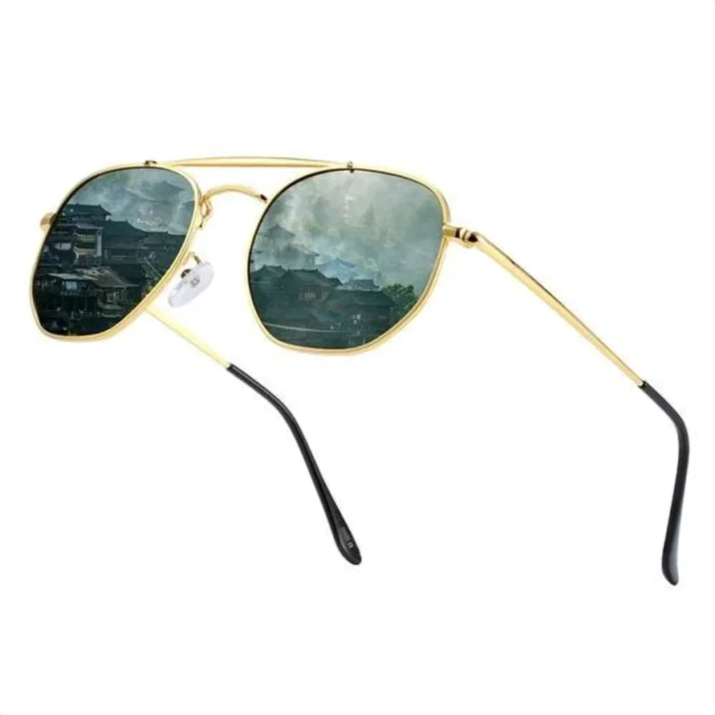 Lunettes de Soleil Polarisées Homme BARCUR BC8550 – Carrées Métal, Dorées, Verres Verts