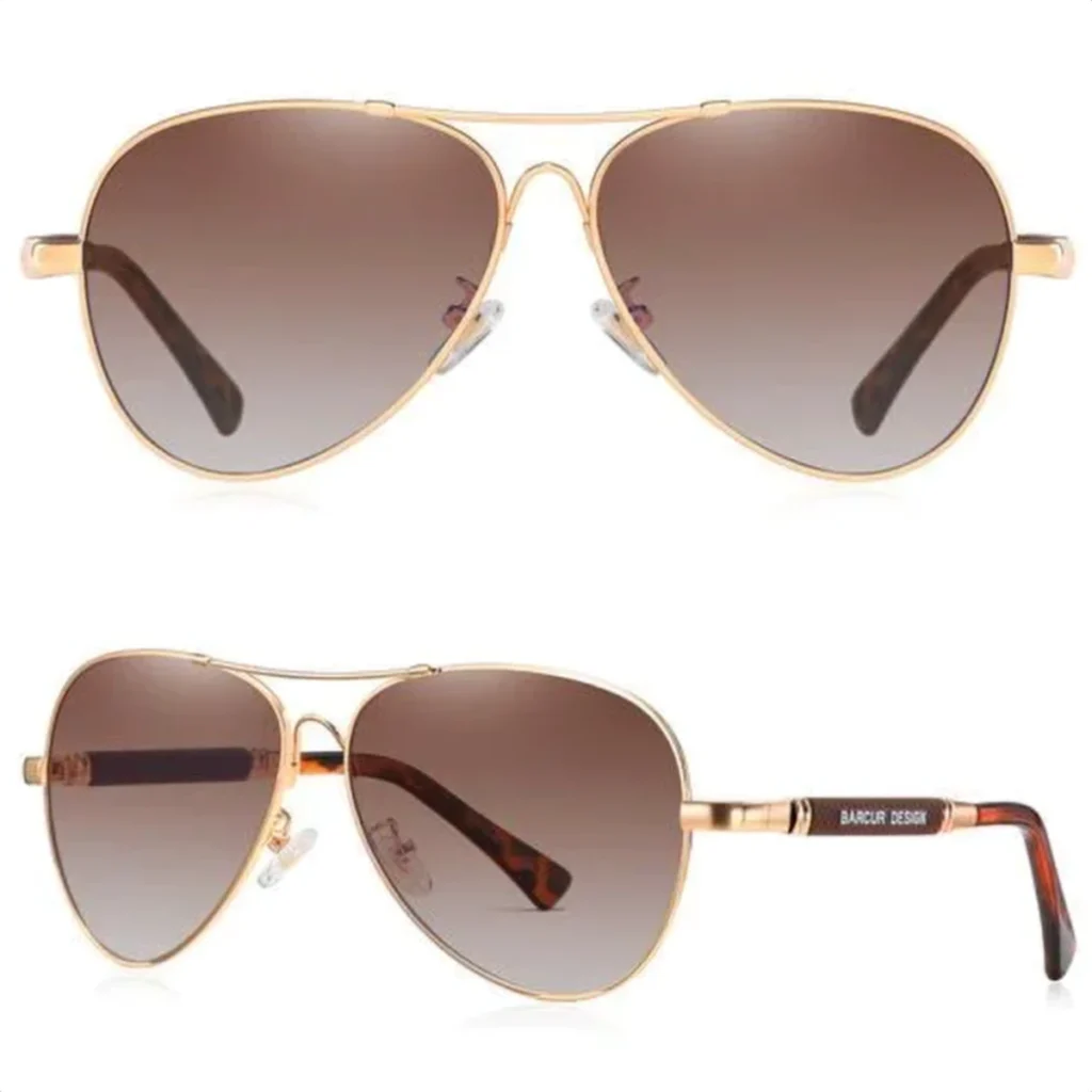 Lunettes de Soleil Polarisées Homme BARCUR BC8009 – Aviateur, Doré, Verres Marron