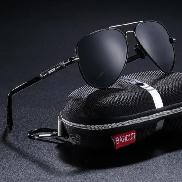 Lunettes de Soleil Polarisées Homme BARCUR BC8721 – Aviateur, Tout Noir