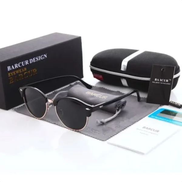 Lunettes de Soleil Polarisées Unisexe BARCUR BC3017 – Clubmaster, Noir
