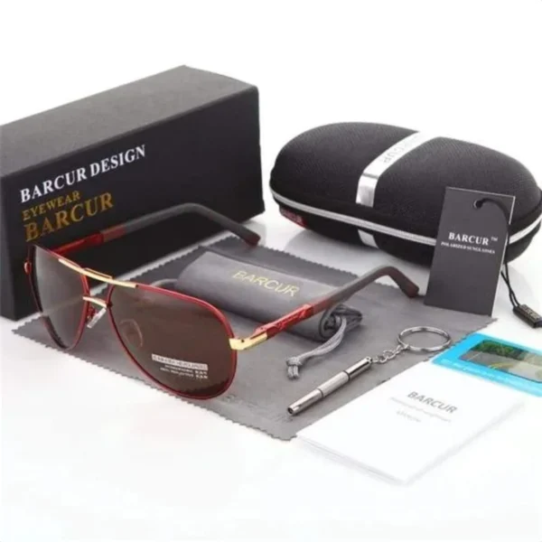 Lunettes de Soleil Polarisées Homme BARCUR BC8768 – Aviateur, Touches Rouges