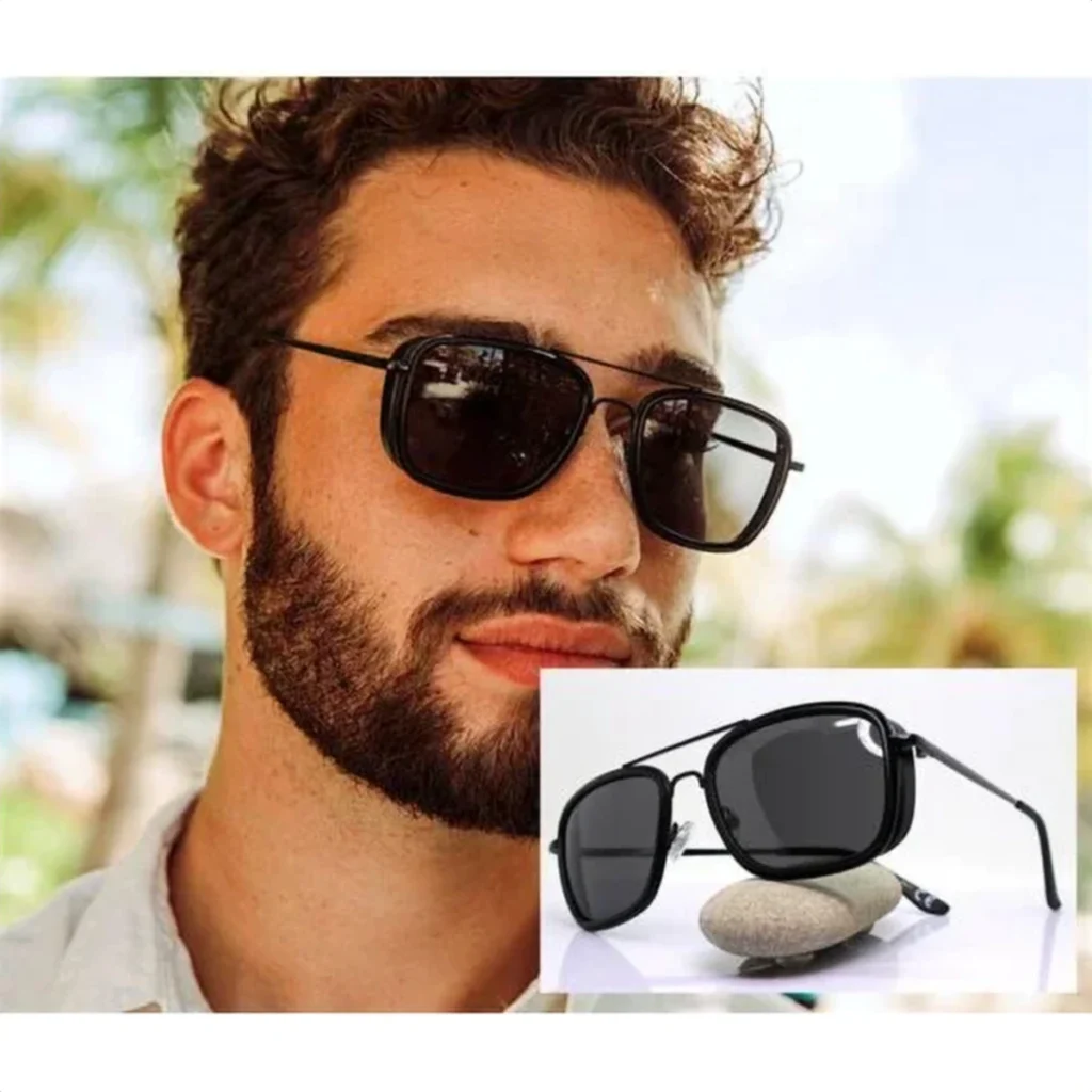 Lunettes de Soleil Polarisées Homme BARCUR BC8504 – Carrées Métal, Tout Noir
