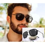 Lunettes de Soleil Polarisées Homme BARCUR BC8504 – Carrées Métal, Tout Noir