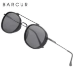 Lunettes de Soleil Polarisées Homme BARCUR BC8509 – Rondes Double Cercle, Noires