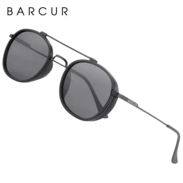 Lunettes de Soleil Polarisées Homme BARCUR BC8509 – Rondes Double Cercle, Noires