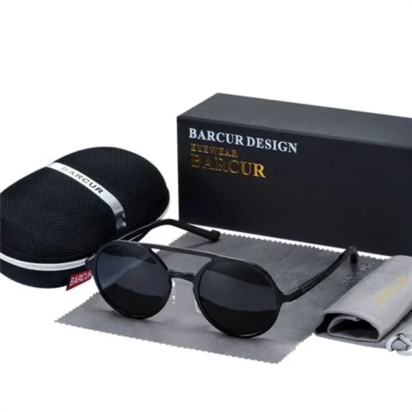 Lunettes de Soleil Polarisées Unisexe BARCUR BC8565 – Rondes Double Pont, Noires