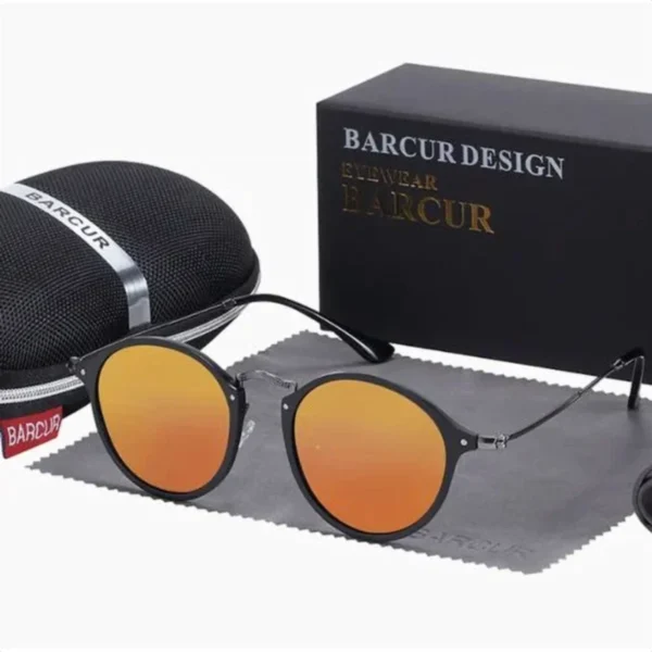 Lunettes de Soleil Polarisées Unisexe BARCUR BC8575 – Rondes, Verres Orange Miroir