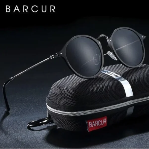 Lunettes de Soleil Polarisées Unisexe BARCUR BC8575 – Rondes, Tout Noir