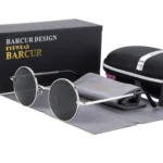 Lunettes de Soleil Polarisées Unisexe BARCUR – Rondes Métal, Verres Noirs