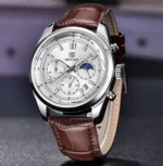 ⁦Montre Homme BENYAR 5193 Chronographe – Cadran Blanc, Cuir Marron⁩ - الصورة ⁦7⁩